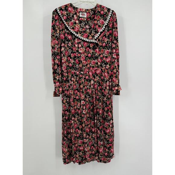 Lanz Originals Womens M Dress 80s Floral Collar Cottagecore Romantic Feminine - Picture 1 of 6